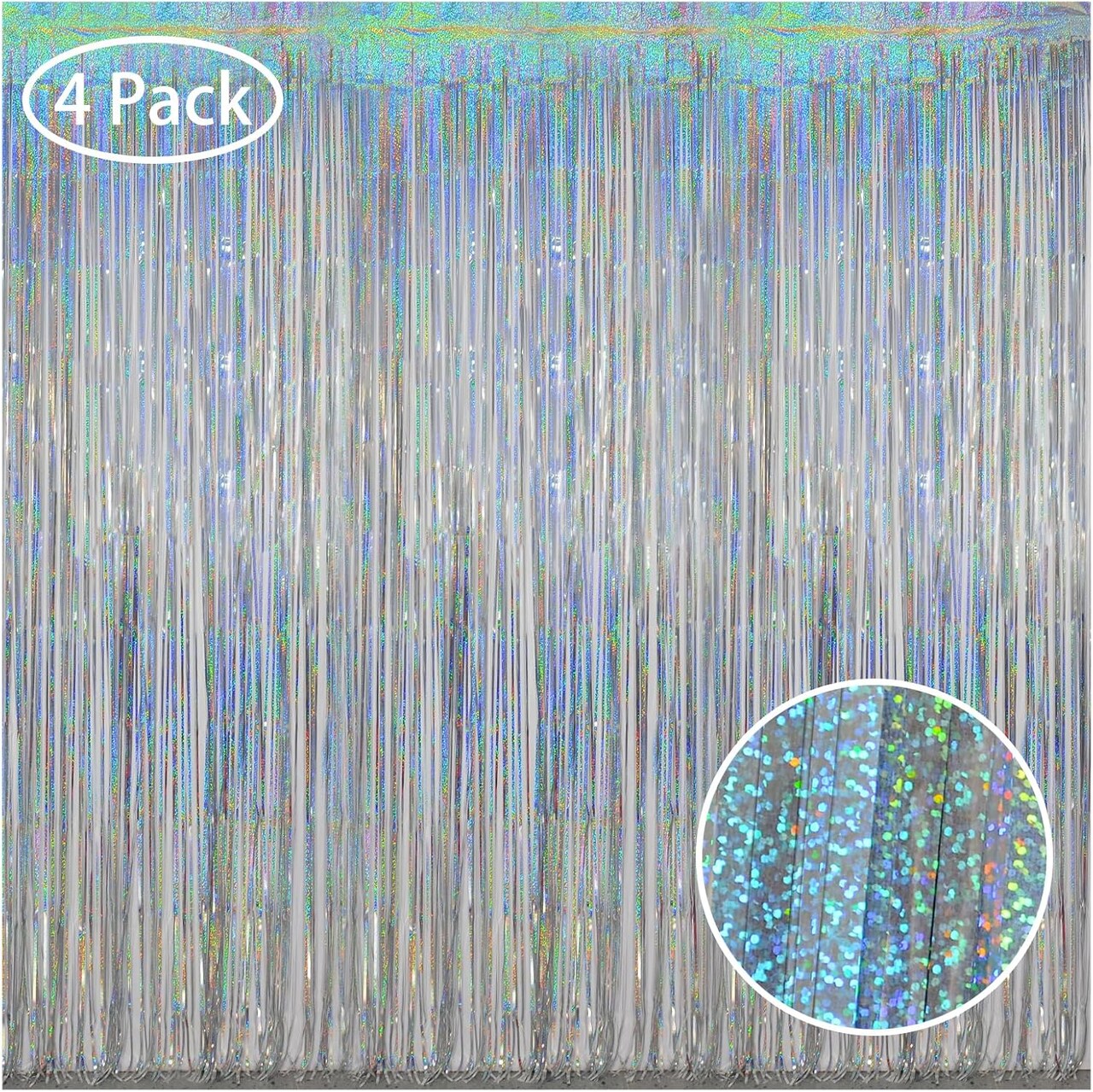 Silver Foil Curtain Tinsel Backdrop, 3.2 ft x 8 ft Tinsel Foil Fringe Curtains Backdrop, Sparkle Metallic Foil Curtains for Party Photo Booth Decoration